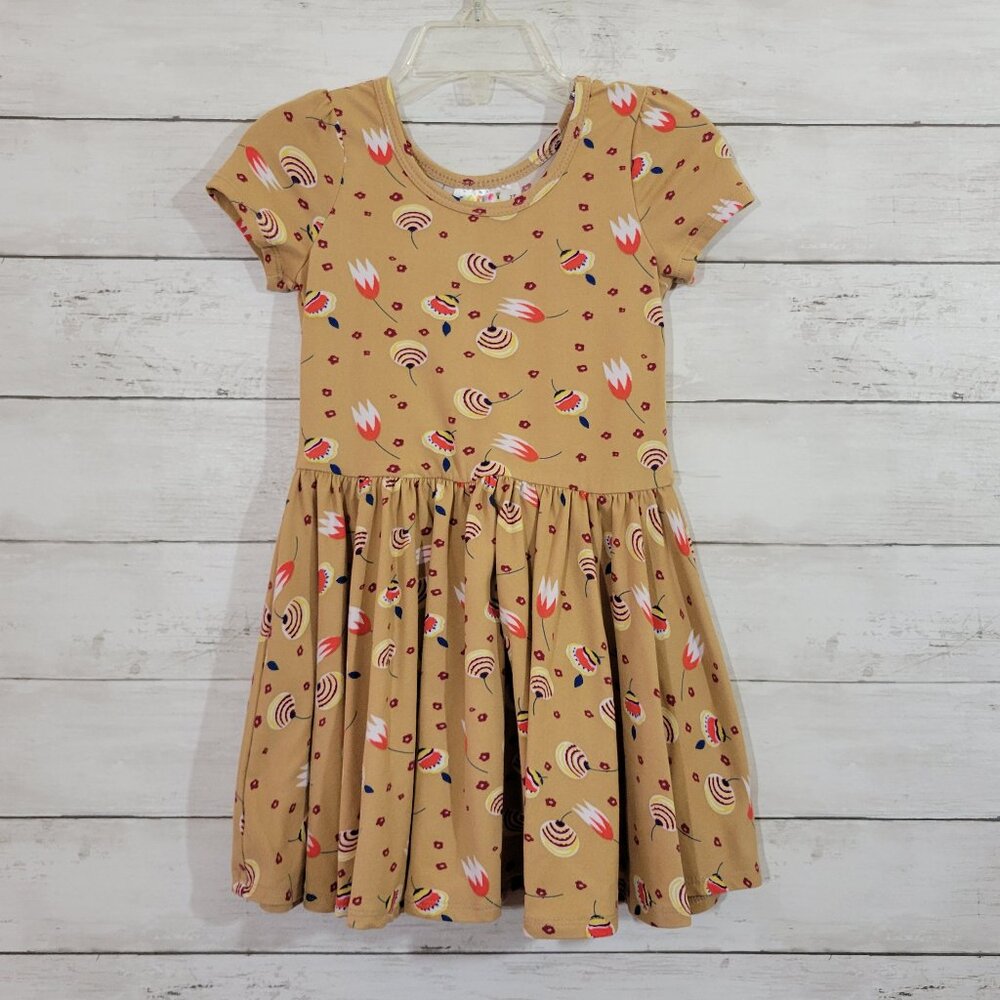 Dot Dot Smile Tan Brown Fall Print Baby Girl Toddler Kids Dress Size 2T